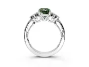 Cluster Engagement Ring Setting for Fancy Green Radiant Cut Center with Bezel Accent Clusters and Prong Head in White Gold