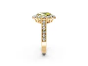 Halo Engagement Ring Setting for Fancy Yellow Oval Center with Milgrain Channel Band and Prong Head in Yellow Gold