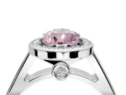 Halo Engagement Ring Setting for Fancy Pink Pear-Shaped Center with Outer Bezel Rim, Pave Band and Prong Head in Platinum
