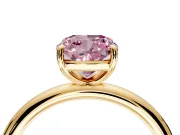 Low-Set Solitaire Engagement Ring Setting for Fancy Pink Cushion Cut Center with Thin Plain Band and Prong Head in Yellow Gold