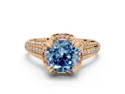 Solitaire Engagement Ring Setting for Fancy Blue Cushion Cut Center with Accented Split Shank and Prong Head in Rose Gold