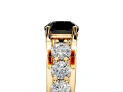 Solitaire Engagement Ring Setting for Fancy Black Cushion Cut Center with Graduated Shared Prongs and Prong Head in Yellow Gold