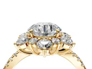 Floral Halo Engagement Ring Setting for Round Cut Center with Pave Accents and Prong Head in Yellow Gold