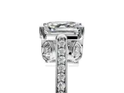 Cathedral Engagement Ring Setting for Asscher Cut Center with Antique-Style Pave Band and Prong Head in Sterling Silver