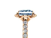 Floral Engagement Ring Setting for Fancy Blue Princess Cut Center with Pave Band and Floral Prong Head in Rose Gold