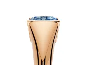 Tension Engagement Ring Setting for Fancy Blue Radiant Cut Center with Wide Tapered Band and Tension Head in Rose Gold