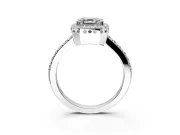 Halo Engagement Ring Setting for Asscher Cut Center with Inner Milgrain Border and Prong Head in Platinum