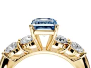 5 Stone Engagement Ring Setting for Fancy Blue Emerald Cut Center with Graduated Accents and Prong Head in Yellow Gold