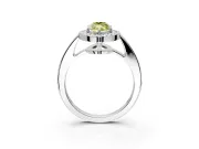 Bezel-Framed Halo Engagement Ring Setting for Fancy Yellow Marquise Center with Pave Band and Prong Head in Platinum