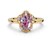 Floral Frame Engagement Ring Setting for Fancy Pink Pear-Shaped Center with Accent Clusters and Prong Head in Yellow Gold