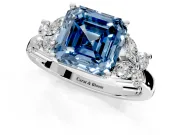 Floral Engagement Ring Setting for Fancy Blue Asscher Cut Center with Marquise Cluster Shoulders and Prong Head in White Gold