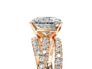 Solitaire Engagement Ring Setting for Radiant Cut Center with Woven 3-Strand Pave Band and Prong Head in Rose Gold
