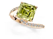 Solitaire Engagement Ring Setting for Fancy Yellow Asscher Cut Center with Pave Bypass Swirl Band and Prong Head in Rose Gold