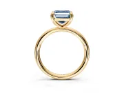 Low-Set Solitaire Engagement Ring Setting for Fancy Blue Asscher Cut Center with Thin Plain Band and Prong Head in Yellow Gold