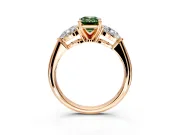 3 Stone Engagement Ring Setting for Fancy Green Emerald Cut Center with Large Pear-Shaped Accents and Prong Head in Rose Gold