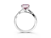 Baguette Engagement Ring Setting for Fancy Pink Asscher Cut Center with Alternating Bar-Set Band and Prong Head in Platinum