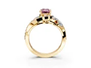 Halo Engagement Ring Setting for Fancy Pink Emerald Cut Center with Marquise and Pave Bypass Band and Prong Head in Yellow Gold