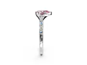 Baguette Engagement Ring Setting for Fancy Pink Pear-Shaped Center with Alternating Bar-Set Band and Prong Head in Platinum