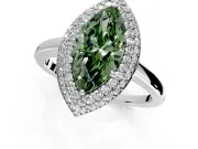 Halo Engagement Ring Setting for Fancy Green Marquise Center with Plain Tapered Band and Prong Head in White Gold