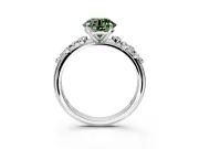 Cluster Engagement Ring Setting for Fancy Green Round Cut Center with Round Cut Accent Band and Prong Head in Sterling Silver