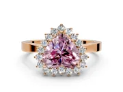 Starburst Halo Engagement Ring Setting for Fancy Pink Heart-Shaped Center with Flat Cathedral Band and Prong Head in Rose Gold