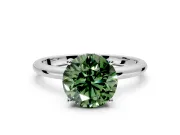 Hidden Halo Engagement Ring Setting for Fancy Green Round Cut Center with Thin Round-Wire Band and Prong Head in White Gold