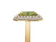 Halo Engagement Ring Setting for Fancy Yellow Emerald Cut Center with Plain Tapered Band and Prong Head in Yellow Gold