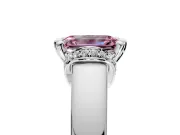 Solitaire Engagement Ring Setting for Fancy Pink Emerald Cut Center with Wide Band, Pave Collar and Prong Head in Sterling Silver