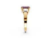 3 Stone Engagement Ring Setting for Fancy Pink Emerald Cut Center with Matching Side Accents and Prong Head in Yellow Gold