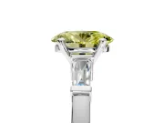 3 Stone Engagement Ring Setting for Fancy Yellow Oval Center with Channel Baguette Accents and Prong Head in White Gold