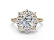 Halo Engagement Ring Setting for Round Cut Center with Single-Row Pave, Open Basket and Prong Head in Yellow Gold