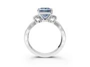 3 Stone Engagement Ring Setting for Fancy Blue Princess Cut Center with Pave Twist Band and Prong Head in Sterling Silver