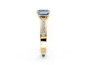 Solitaire Engagement Ring Setting for Fancy Blue Asscher Cut Center with Princess Cut Channel Band and Prong Head in Yellow Gold