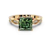 Solitaire Engagement Ring Setting for Fancy Green Princess Cut Center with Marquise and Bezel Accents and Prong Head in Yellow Gold