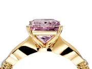 Solitaire Engagement Ring Setting for Fancy Pink Princess Cut Center with Carved Leaf Shoulders and Prong Head in Yellow Gold