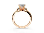 3 Stone Engagement Ring Setting for Princess Cut Center with Wide Plain Band and Prong Head in Rose Gold