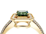 Milgrain Halo Engagement Ring Setting for Fancy Green Emerald Cut Center with Three-Sided Pave Band and Prong Head in Yellow Gold