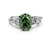 Leaf Motif Engagement Ring Setting for Fancy Green Oval Center with Pave Band and Prong Head in Sterling Silver