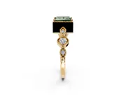 Vintage Station Engagement Ring Setting for Fancy Green Princess Cut Center with Accents and Prong Head in Yellow Gold