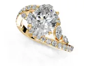 Solitaire Engagement Ring Setting for Oval Center with Pave Bypass Twist Band and Prong Head in Yellow Gold
