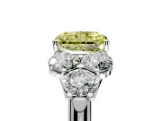 Cluster Engagement Ring Setting for Fancy Yellow Radiant Cut Center with Round Cut Accent Frame and Prong Head in Platinum