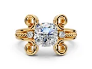 Solitaire Engagement Ring Setting for Cushion Cut Center with Twisted Band and Scroll Prong Head in Yellow Gold