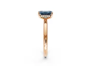 Hidden Halo Engagement Ring Setting for Fancy Blue Emerald Cut Center with Thin Round-Wire Band and Prong Head in Rose Gold