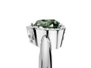 Halo Engagement Ring Setting for Fancy Green Heart-Shaped Center with Tapered Plain Band and Prong Head in White Gold