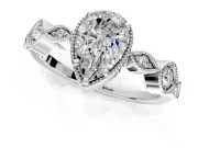 Vintage Station Engagement Ring Setting for Pear-Shaped Center with Accents and Prong Head in White Gold