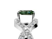 Halo Engagement Ring Setting for Fancy Green Emerald Cut Center with Pave Infinity Twist Band and Prong Head in Platinum