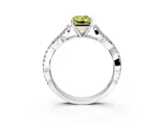 Solitaire Engagement Ring Setting for Fancy Yellow Emerald Cut Center with Twisted Pave Split Shank and Prong Head in Platinum