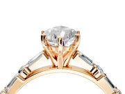 Baguette Engagement Ring Setting for Pear-Shaped Center with Alternating Bar-Set Band and Prong Head in Rose Gold