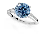 Solitaire Engagement Ring Setting for Fancy Blue Round Cut Center with Channel Accents and Prong Head in Sterling Silver