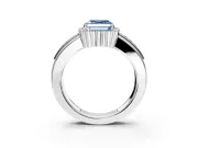 Halo Engagement Ring Setting for Fancy Blue Asscher Cut Center with Wide Band, Inlaid Accent Row and Prong Head in Sterling Silver
